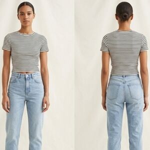 Divided H&M Ribbed Striped Crop Top Parisian Minimalist Clean Girl XS